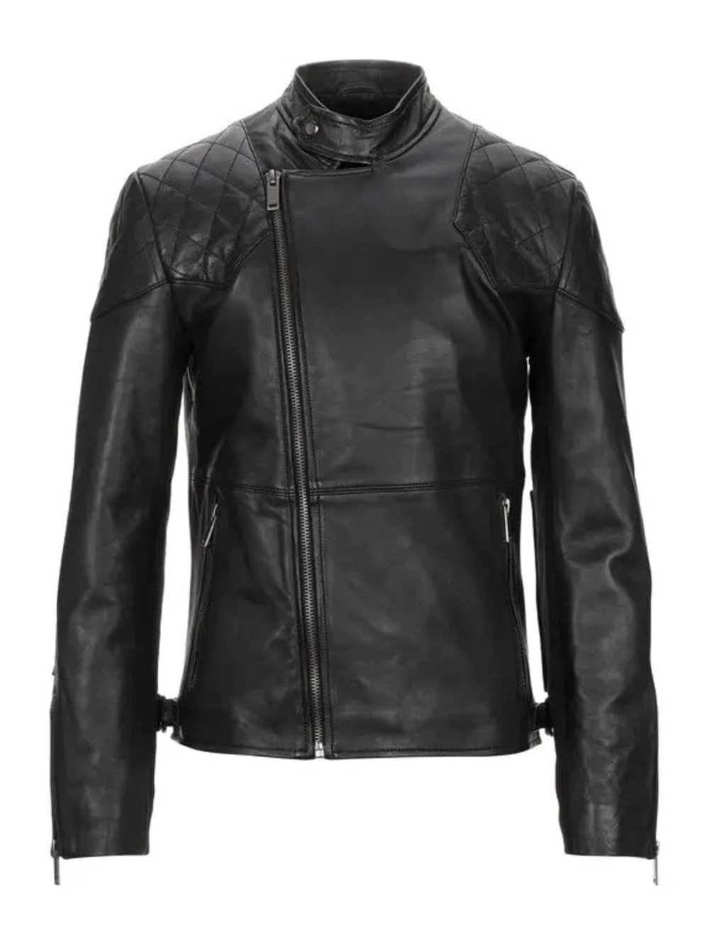 Black Quilted Leather Moto Jacket - Women's